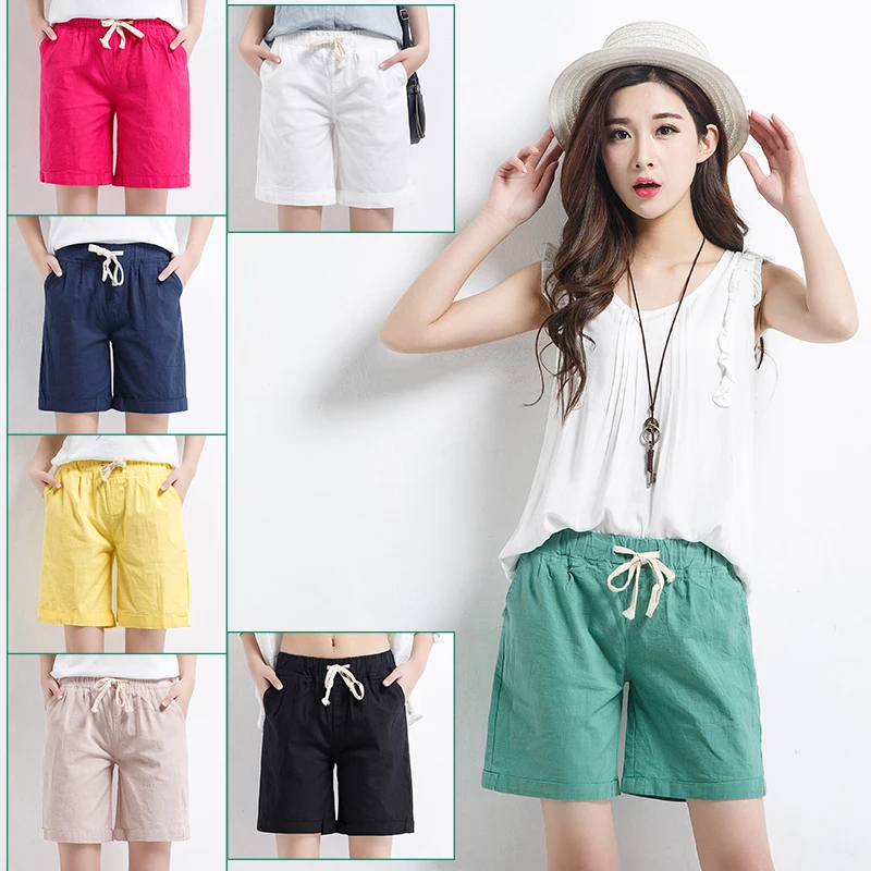 

Plus Size 2019 Summer Women Knee Length Pants Women Casual Half Trousers Loose High Waist Drawstring Ladies Capris Cotton Pants