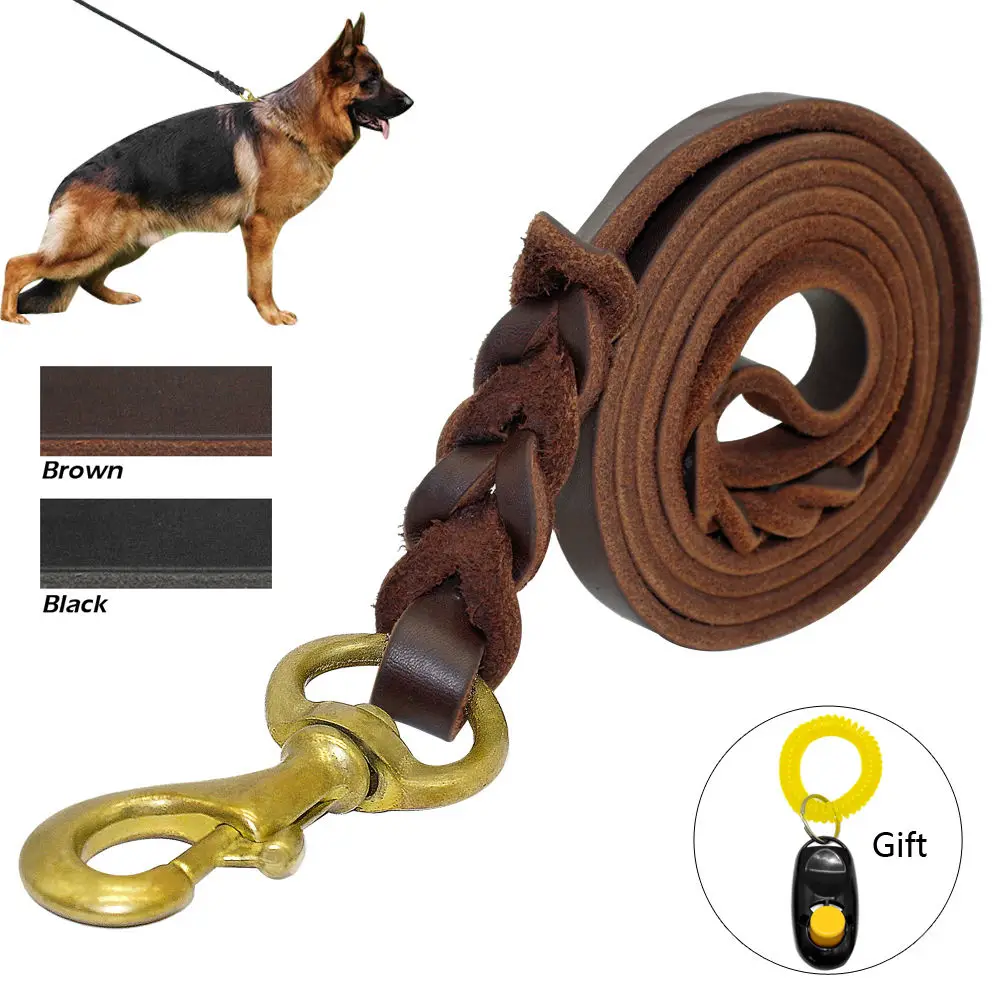 Tanie Plecione skórzane smycz Pet K9 smycz spacerowa do treningu ołów dla średnich duże psy owczarek niemiecki prezent pies clicker do szkolenia