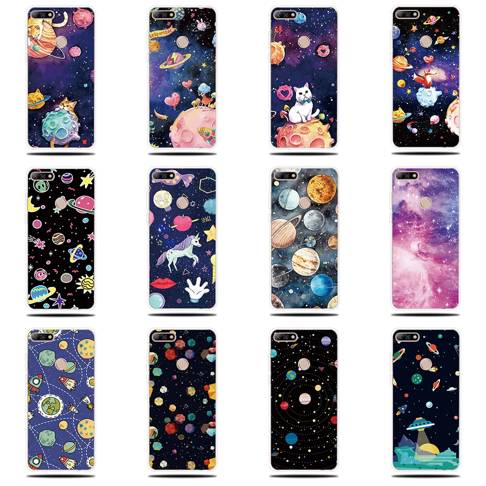 Space Fantasy Silicone Phone Case For Huawei Y5 Y6 ii Prime 2017 2018 Cover Y7 Pro Y9 2019 |