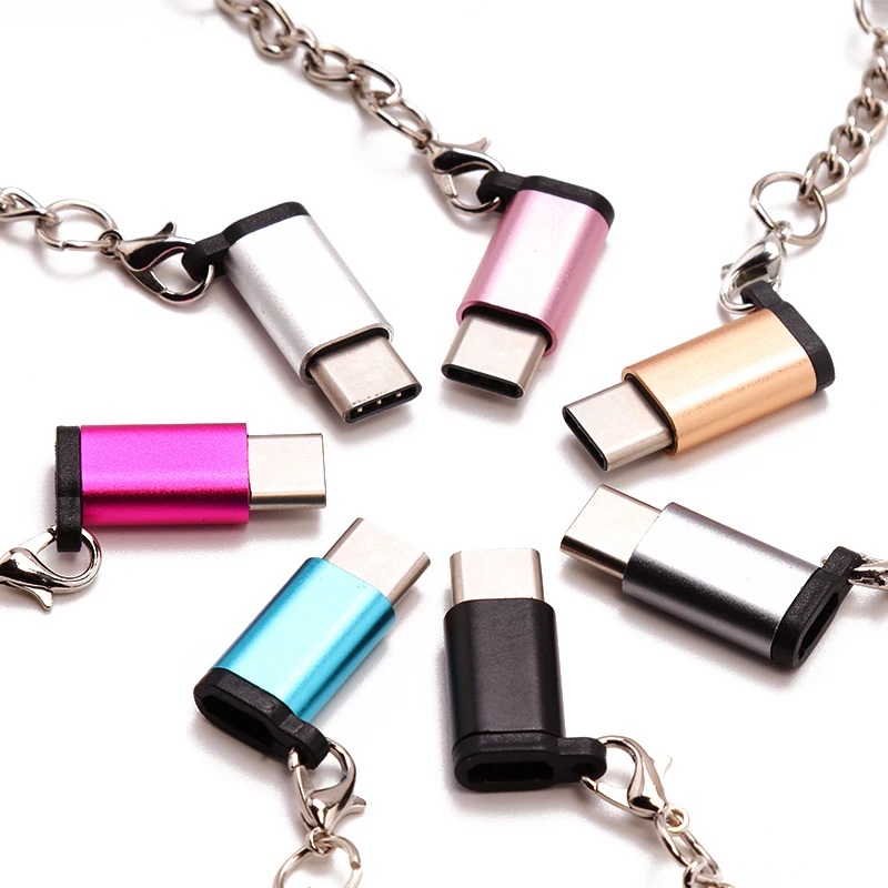 Micro USB Type-C Mobile Phone Mini Charger Adapter With Keychain For Samsung Galaxy S10 S9 Note 9 Huawei Mate 20 Pro