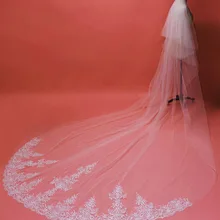 Кружевная аппликация 4 м Длинная фата невесты с румяном 2 слоя элегантная свадебная фата Velos de Bovia Largos