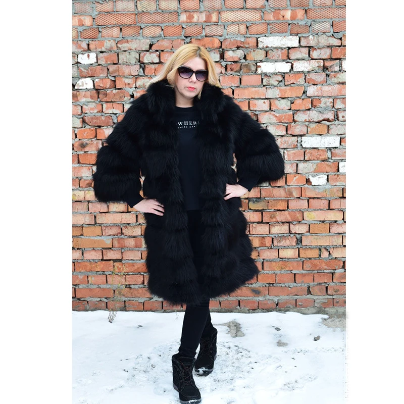 

TOPFUR Natural Real Fox Fur Coat For Women Winter Luxury Fox Fur 95cm Long Black Color Thick Real Fur Jacket With Fur Collar
