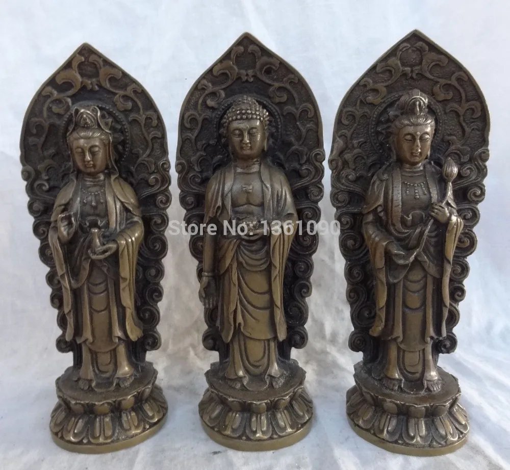 

xd 00346 Chinese Bronze 3 Lotus KwanYin Pot Shakyamuni Sakyamuni Bowl Statue