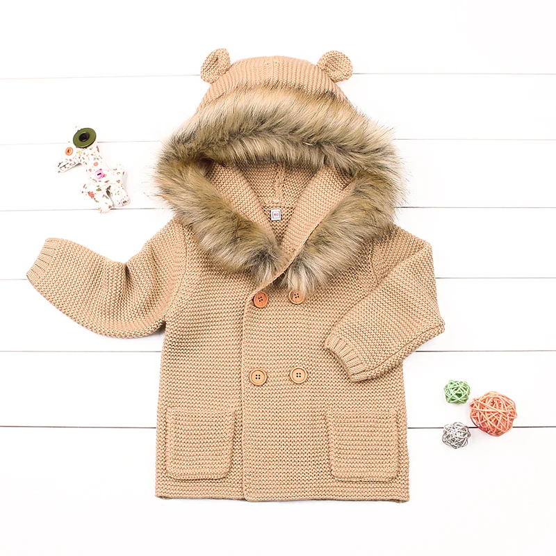 CieiK Infant Fur Hooded Coat Baby Knitted Sweaters Newborn Boys Girls Jacket  2018 Spring New Children Outwear Kids Clothing  (16)