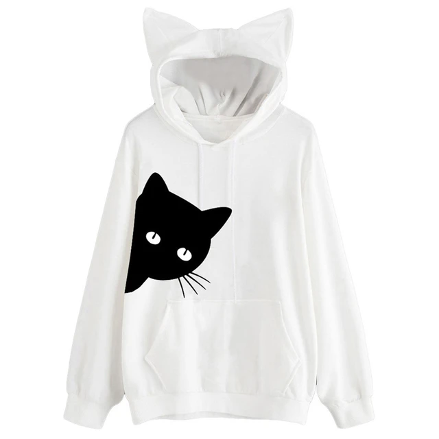 Jaycosin Long Sleeve Womens Cat Print Hoodie Sweatshirt Hooded Pullover Tops Blouse Attention In This Mini Suit Blouses Shirts Aliexpress