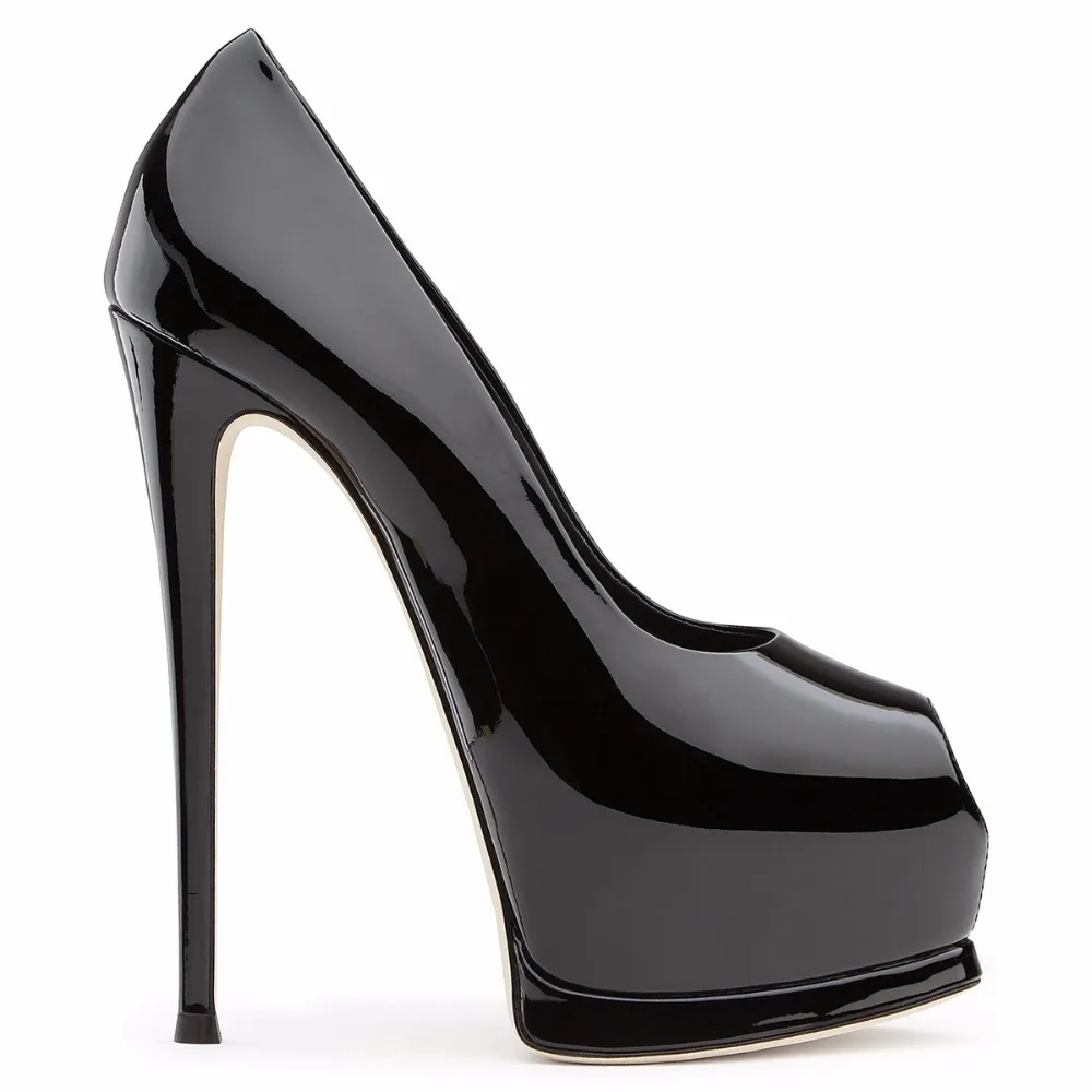 

Escarpins Femme 2018 Extreme High Heels Peep Toe Patent Leather Black Heels Elegant Platform Women High Heel Shoes Large Size 45