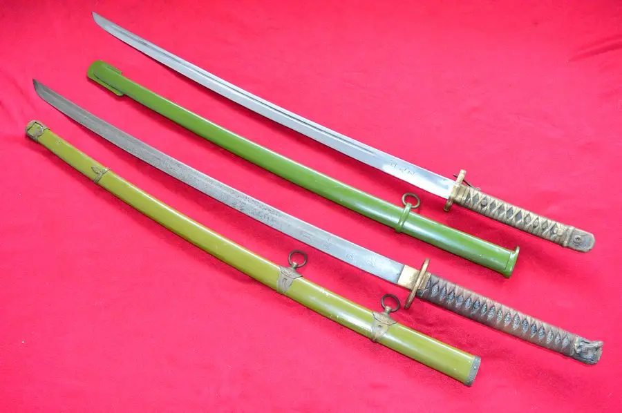 

2PC Japanese Navy Officer Army NCO Sword Samurai Katana Knife Signed Blade Steel Scabbard