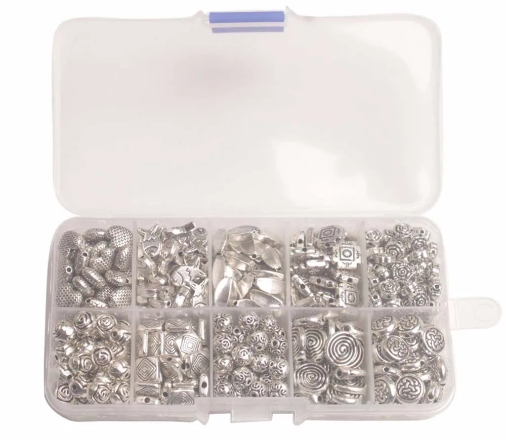 ONE BOX of Antiqued Silver Metal Spacer Beads W/Container for Jewelry Making