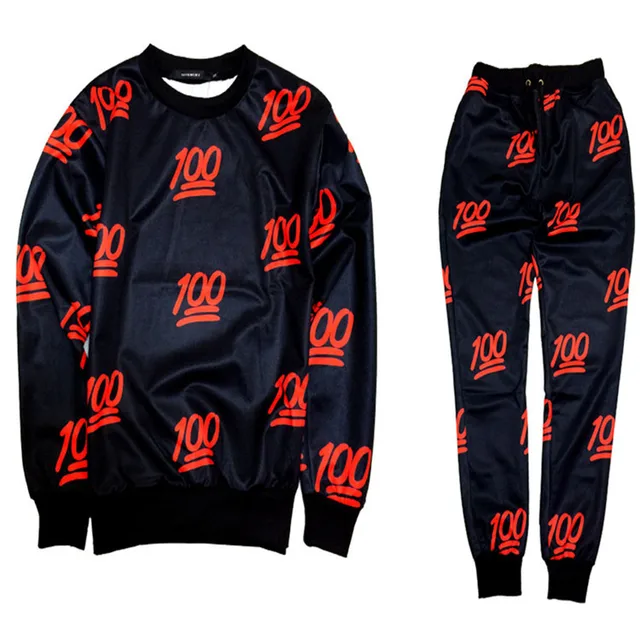 2016 New 100 emoji tracksuit print cute cartoon sweat suit men Autumn