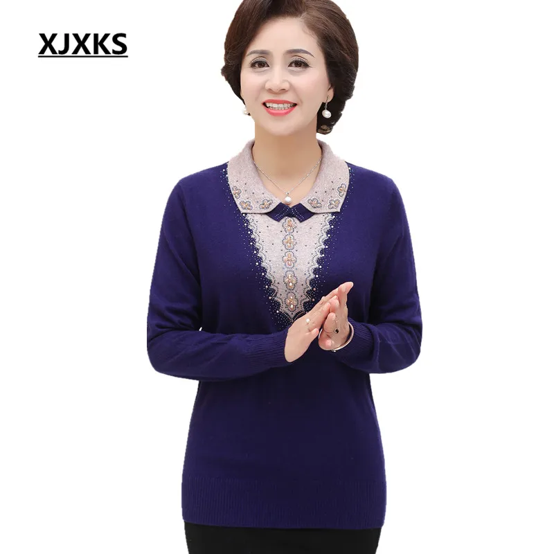 

XJXKS Loose plus size comfortable high-end cashmere sweater women 2018 autumn winter new fashion beaded women sweater pullover