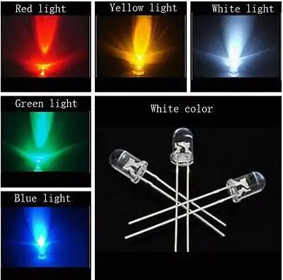 100 Pz 5Mm Led Assortiti Kit Led Fai Da Te Set Bianco Giallo Rosso Verde Blu