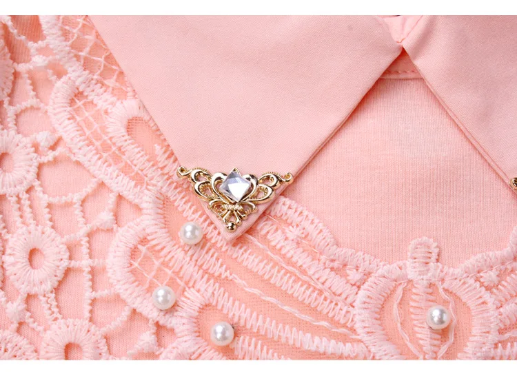 School Girls Blouse Shirts New Spring Fashion Kids Solid Turn-Down Lace Flower Blouses High Quality Children Cotton Clothes