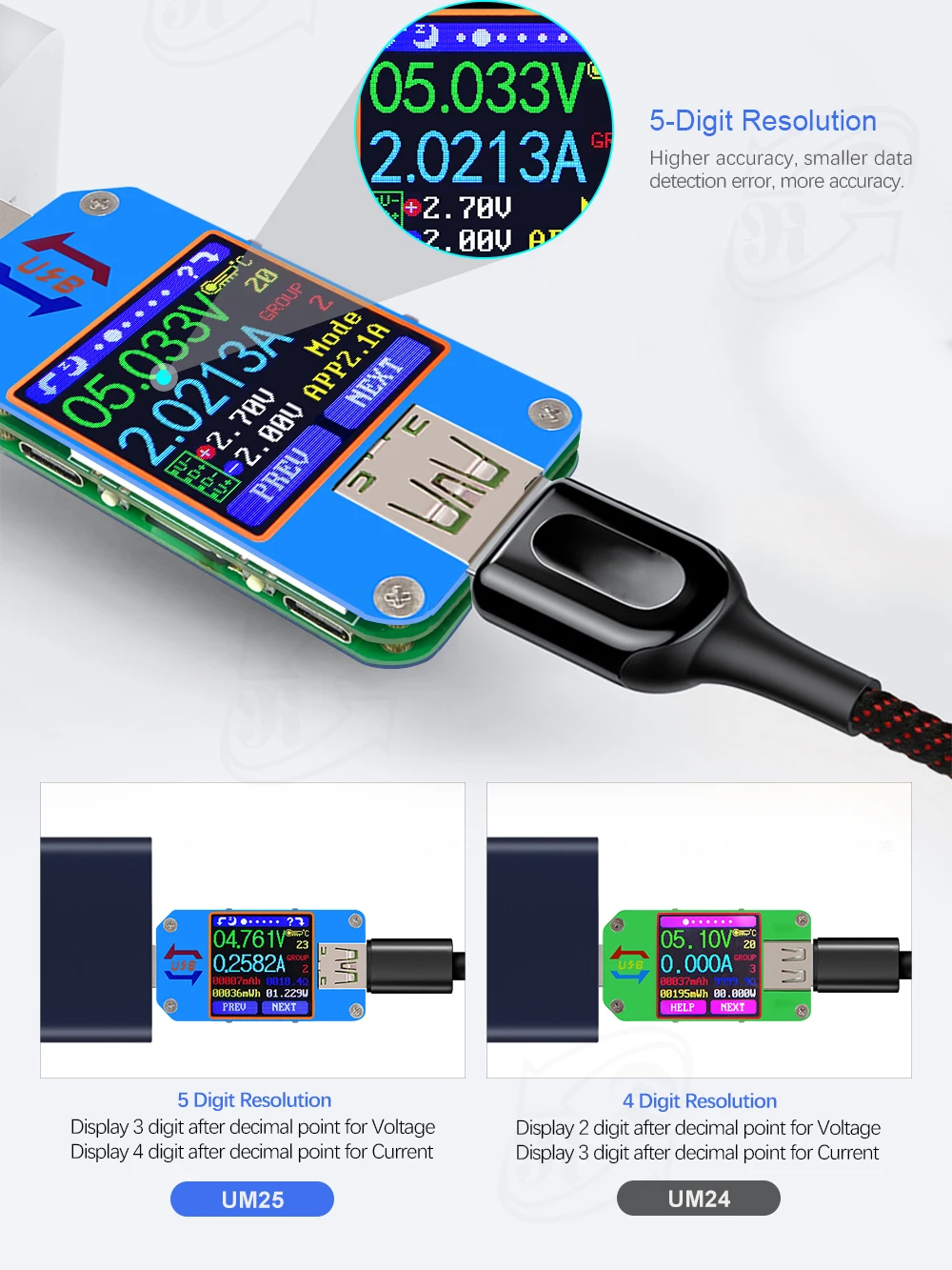 UM25 UM25C Для APP USB 2,0 Тип-C ЖК-дисплей Вольтметр Амперметр Напряжение измеритель тока, для батареи зарядки измерения Кабельный тестер сопротивления