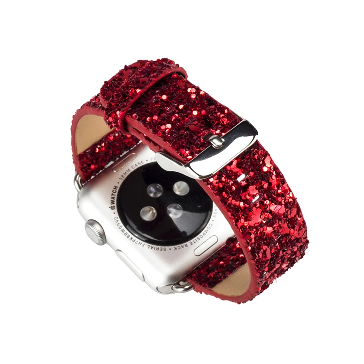 DAHASE Bling Рождественский Блестящий блестящий PU кожаный ремешок для Apple Watch Series 3 2 1 ремень для мм iWatch 38 мм 42 мм Ремешки для наручных часов