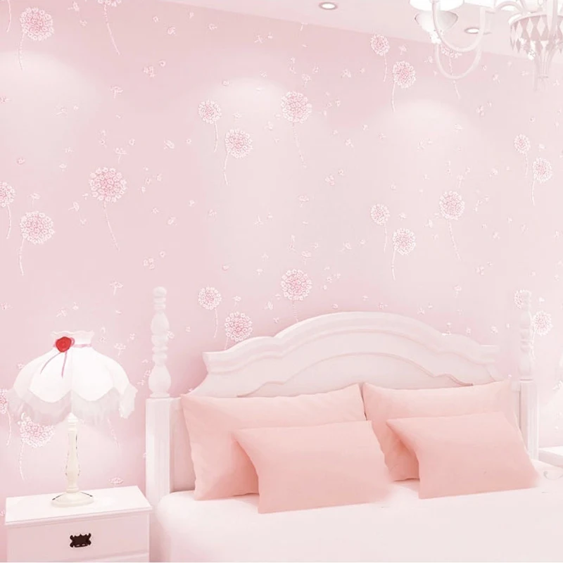 

Dandelion Girls Bedroom Wallpaper Kids Non-Woven Embossed Glitter Wall Papers Home Decor Papel De Parede Printed Wallpaper Roll