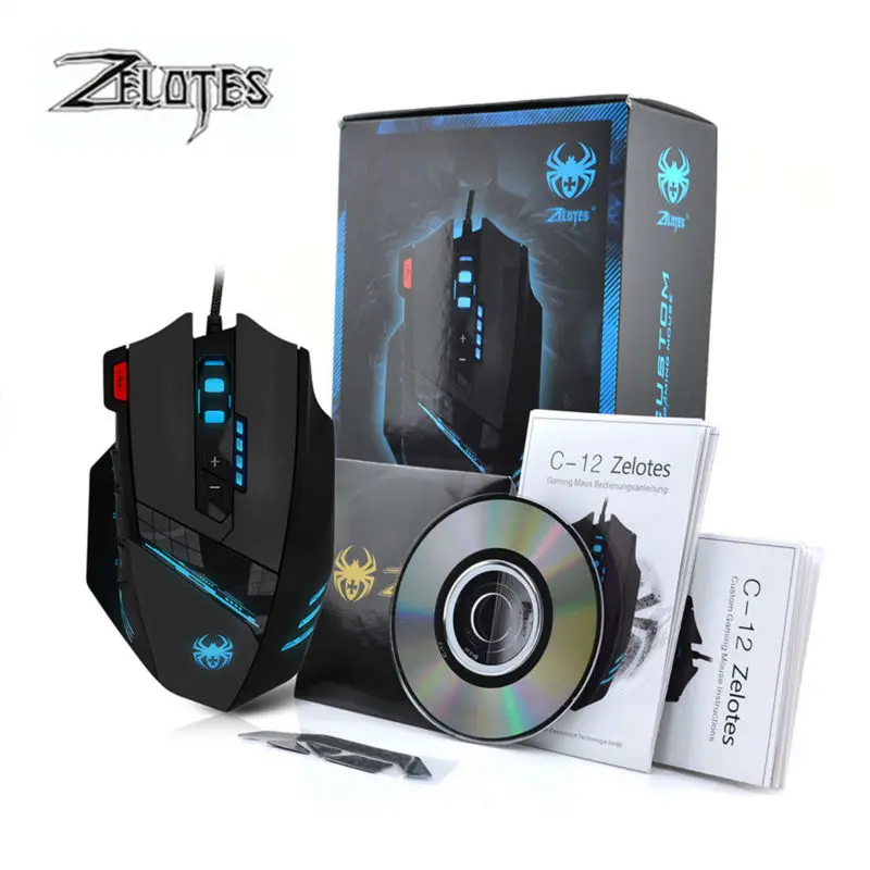 C12 Zelotes Kabel usb gaming mouse 4000 DPI 12 Tombol Makro