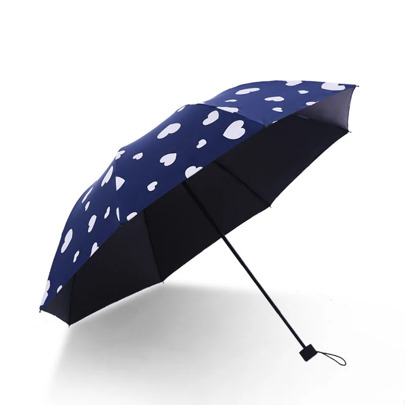 Маленький черный зонтик с изменением цвета, Женский креативный зонтик с защитой от УФ-лучей, три сложения, черный зонтик для студенток, женский зонтик от дождя, paraguas - Цвет: navy blue