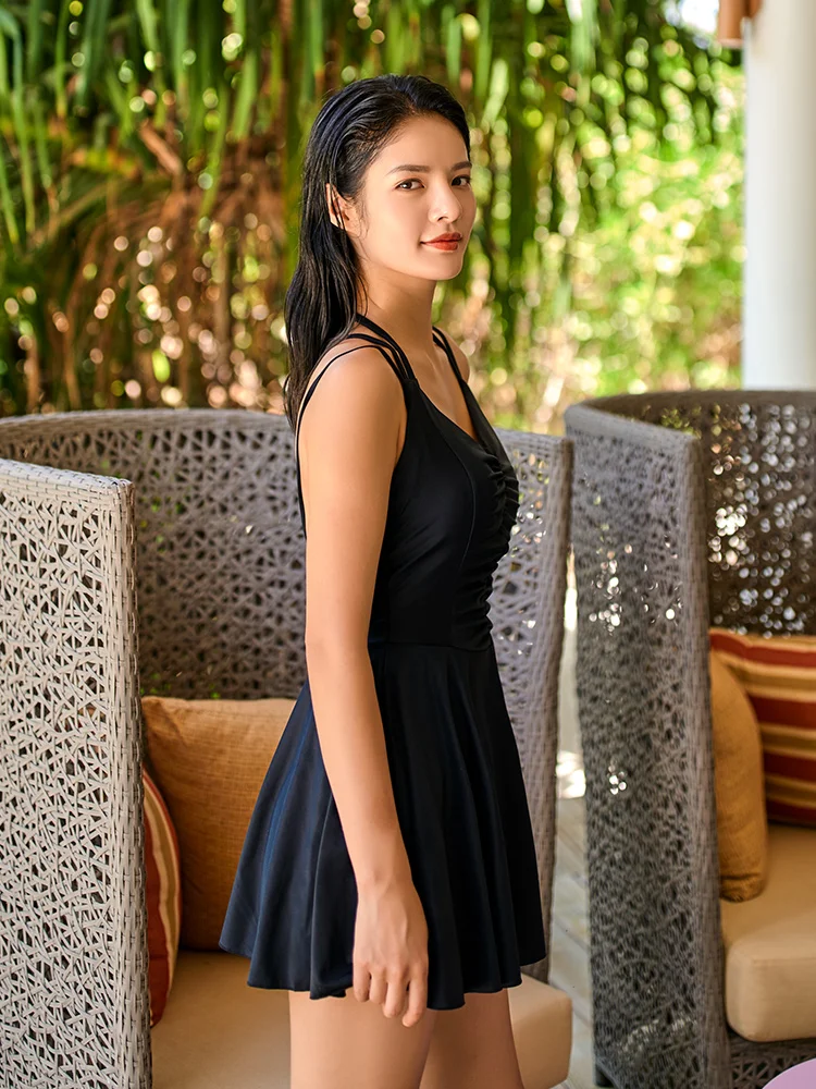 Women One Piece Swimsuits Female Push Up Skirt Swimsuit Backless Halter Large Size Swimming Suit Black Hot Spring Bathing Suits Women One Piece Swimsuits Female Push Up Skirt Swimsuit Backless Halter Large Size Swimming Suit Black Hot Spring Bathing Suits