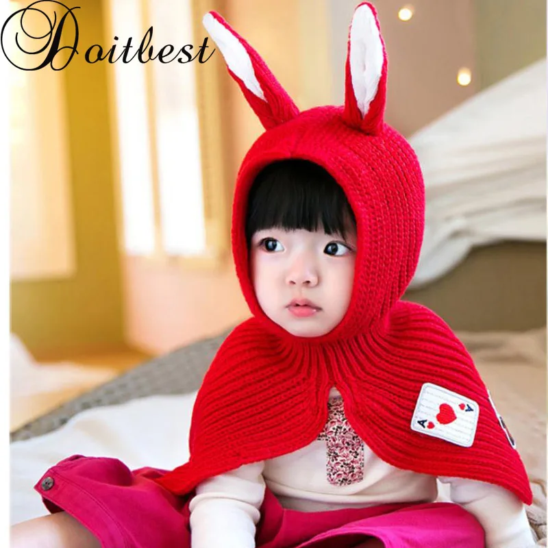 

Doitbest 2-5 years old Winter hat for kids beanies boys Beanie Child wool hats Rabbit ears Protect neck kid girls Earflap Caps