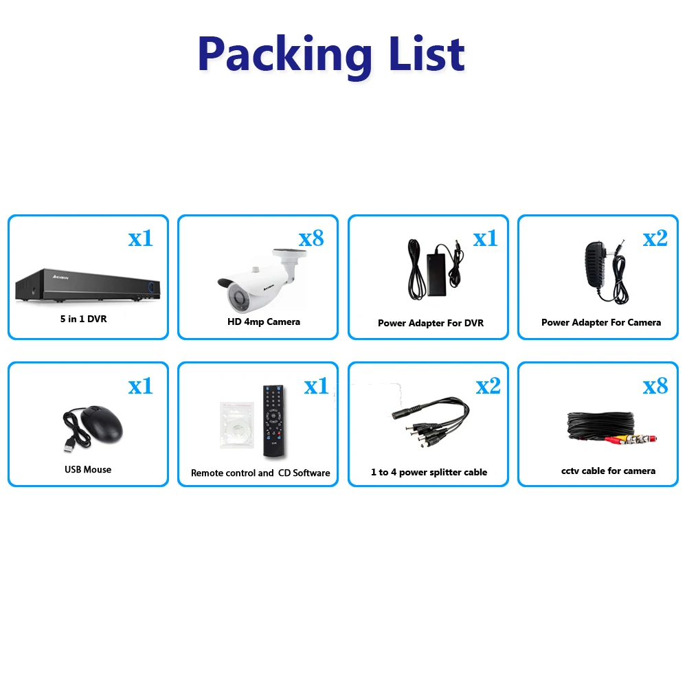 8CH CCTV Surveillance System 4.0MP AHD DVR 8PCS CCTV Cameras surveillance Enhanced IR Security Camera System with NO HDD 8CH CCTV Surveillance System 4.0MP AHD DVR 8PCS CCTV Cameras surveillance Enhanced IR Security Camera System with NO HDD