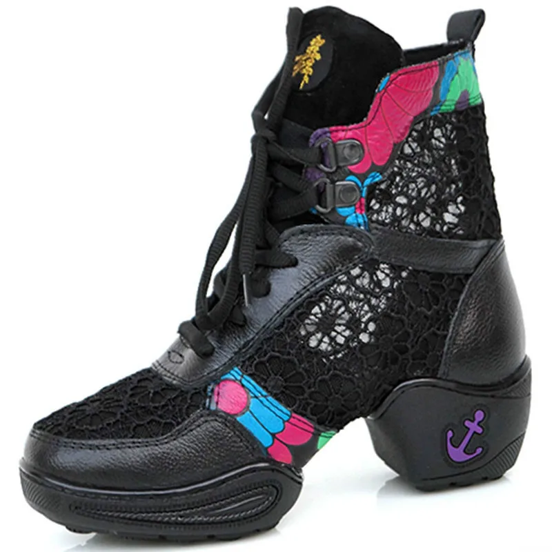 2016 Summer Genuine Leather Net Fabric High Boots For Jazz Dancers Lace