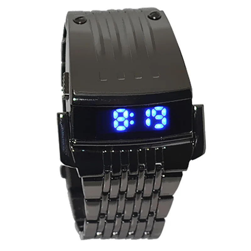 Mens di lusso di Sport Orologi Digitali LED Della Vigilanza di Modo Creativo In Acciaio Inox Blu Elettronico Fresco Orologi Da Polso Regalo