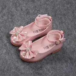 2019 Весна Осень Мода для маленьких девочек Туфельки для принцесс с бантиком-узел со стразами кулон Детские тонкие туфли для девочек Дети