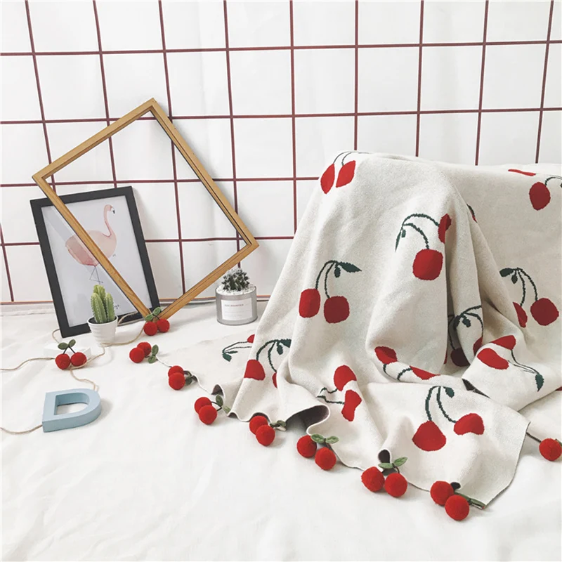

New Arrivals Strawberry/Cherry Children's/Kids/Adults Cotton Thread Knitted Blanket Throw Bedding Sofa/Air Mantas 100*150cm