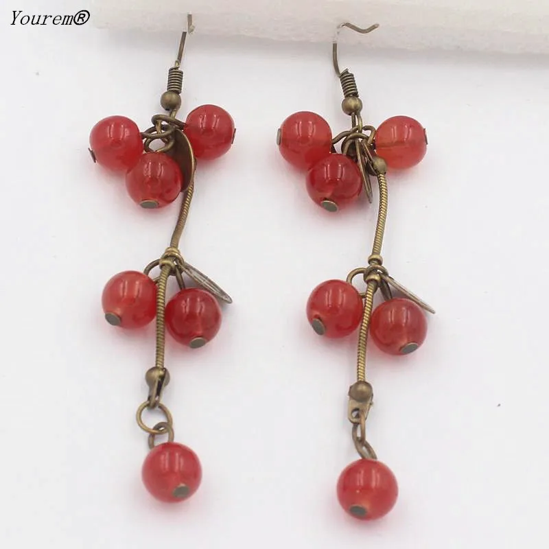 YOUREM vintage red cherry earrings for women fashion cute long dangle