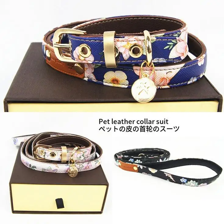

Pet Cat Dog Safety Traction Pet Leash Small Dog ID Tag Collar Leash Set High Quality Printing Leash Star Product Dog Accessory