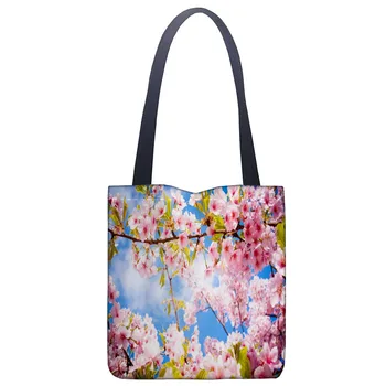 

Cherry Blossoms Tote Bag Foldable Shopping Bag Reusable Eco Large Unisex Canvas Fabric Shoulder Bags Tote Grocery Cloth Bags