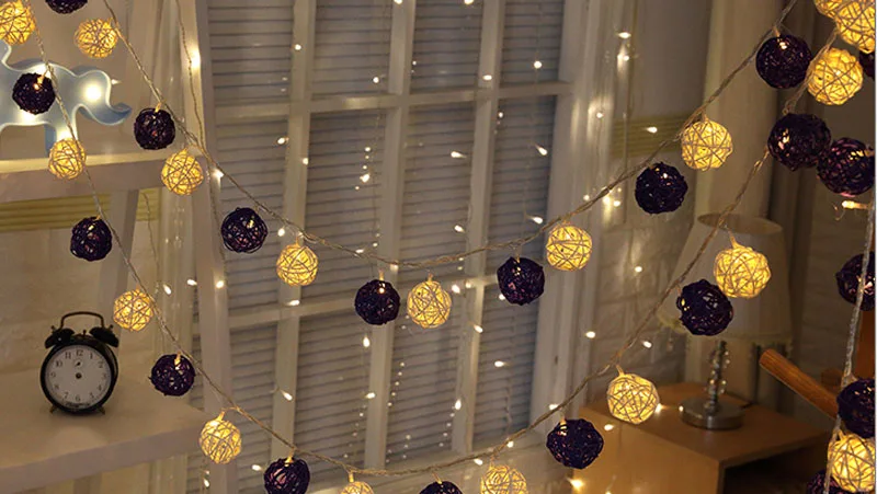 Bateria Levou Seqüência de Luz de Natal ao ar Livre 20 Branco Roxo Rattan Bolas de Fadas Casamento Holiday Garden Decoração do Quarto Luz Guirlanda 6 Bateria LEVOU Seqüência de Luz de Natal