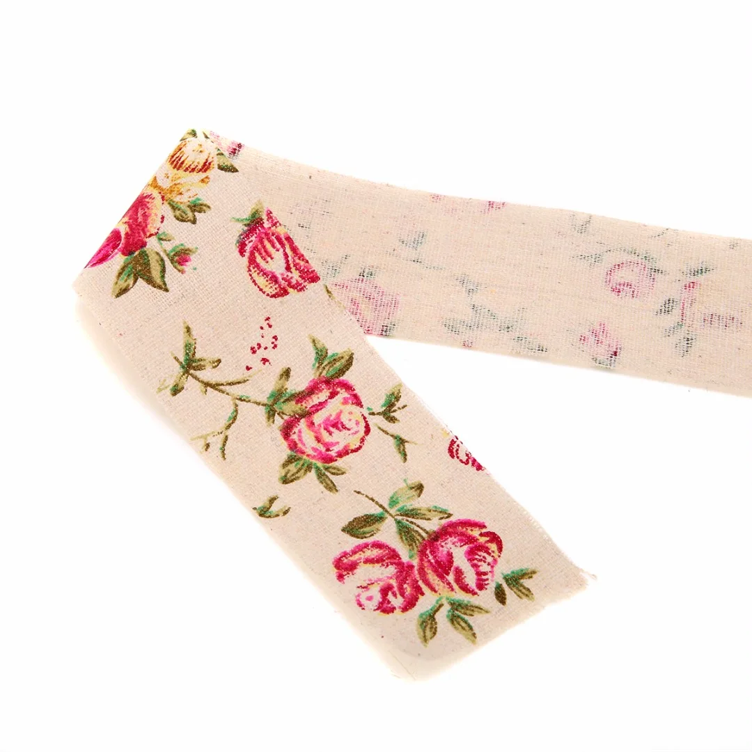 1pc 3M Vintage Rose Floral Print Burlap Hessian Ribbon Fabric Wedding Craft Decors DIY Candy Jars Table Napkin