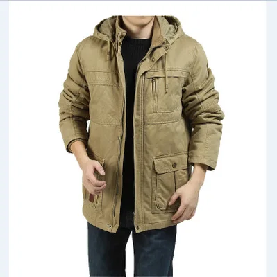 Брендовое зимнее теплое пальто для мужчин, армейское, милитари, с несколькими карманами, зимнее пальто для мужчин, с капюшоном, воротник, Толстая теплая ветровка, куртки 1233 - Цвет: Khaki