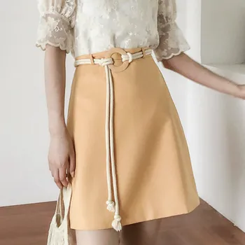 

Sweet Candy Color Skirt Korean Women Mini Aline Skirt Casual Office Ladies High Waist Sashes Skirts Top Quality Party Tutu Skirt