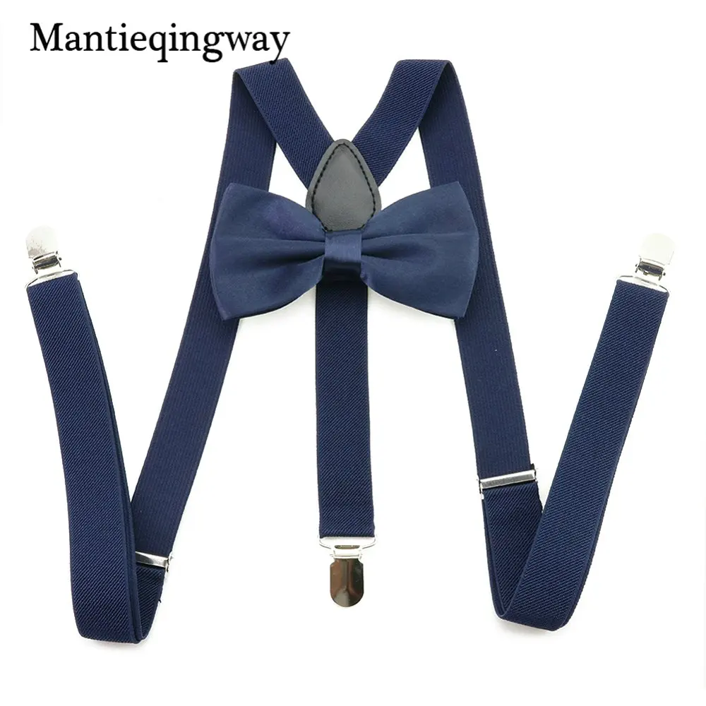navy blue Mantieqingway 2,5 см для взрослых 3 зажима Y сзади эластичные галстуки-бабочки с подтяжками набор подтяжек подтяжки шеи галстуки брекет ремень для мужчин - Цвет: navy blue