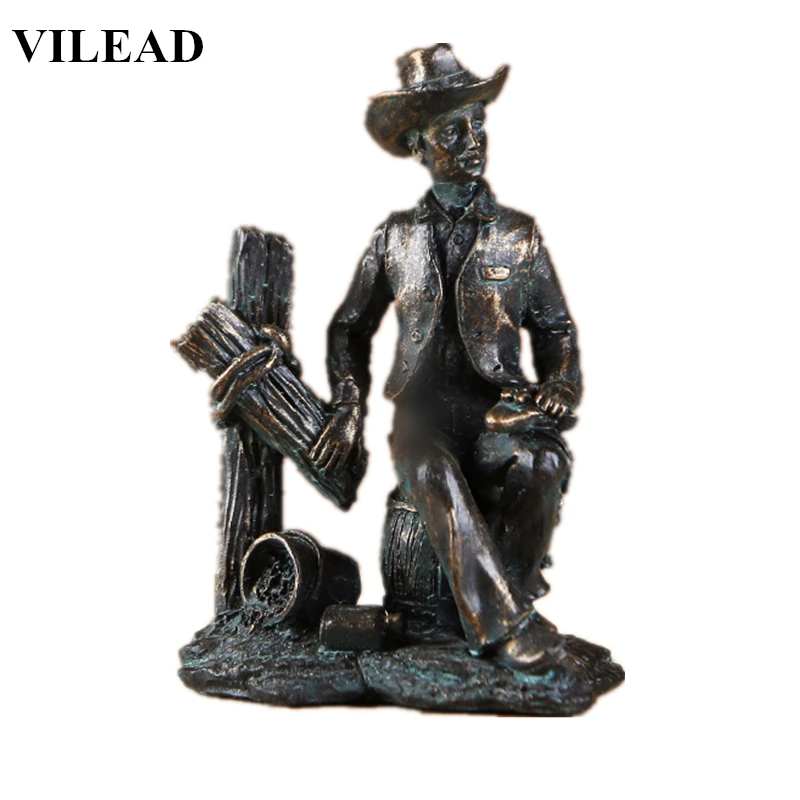 

VILEAD 5.6'' Resin Vintage Cowboy Statue American West Cowboy Figurine Black Sculpture Home Decoration Accessories Store Shelves