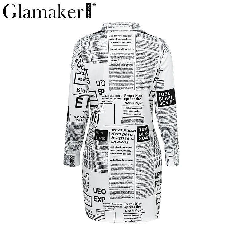 Glamaker, газетный принт, блузка с буквенным принтом, рубашка, женская, длинный рукав, сексуальная, винтажная, женская блузка, белая, осенняя, элегантная, офисная, топ для девушек