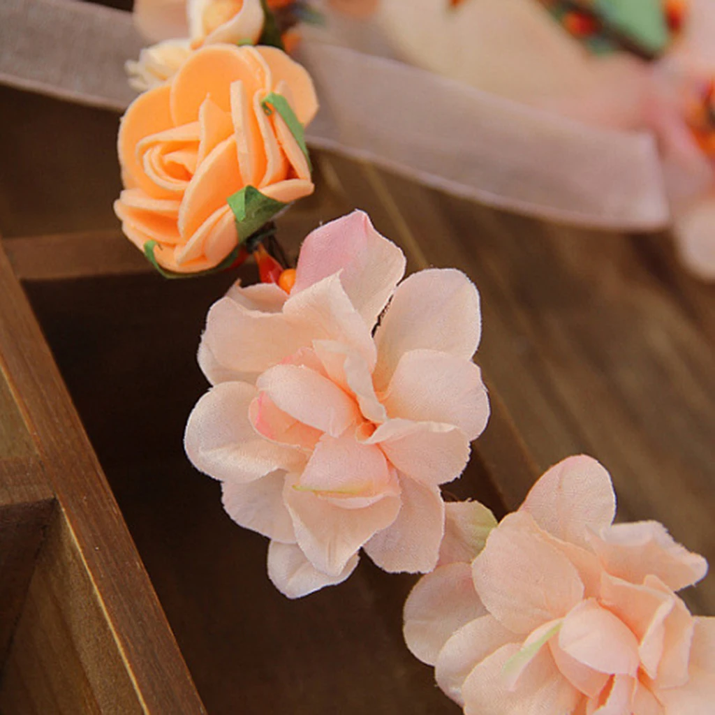 Women Ladies Orange Flower Headband Crown Wedding Bridal Hair Wreath Floral Garland Summer Beach Travel Hair Accessory