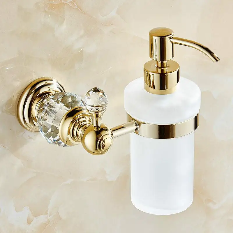 Хромированный Хрустальный жидкости мыло диспенсер ванная комната роскошные серебряные мыло диспенсер включают контейнер из матового стекла бутылка латунь - Цвет: gold