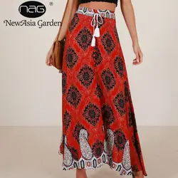 В NewAsia Сад женские Цветочный принт летняя юбка пляж сексуальные Асимметричный Обёрточная бумага длинная юбка в богемном стиле юбки Boho Saia