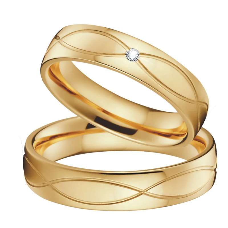 Unique Alliances Engagement Wedding Band Couple rings pair gold color Women's Rings Men's Ring anel de ouro bague anillos (4)