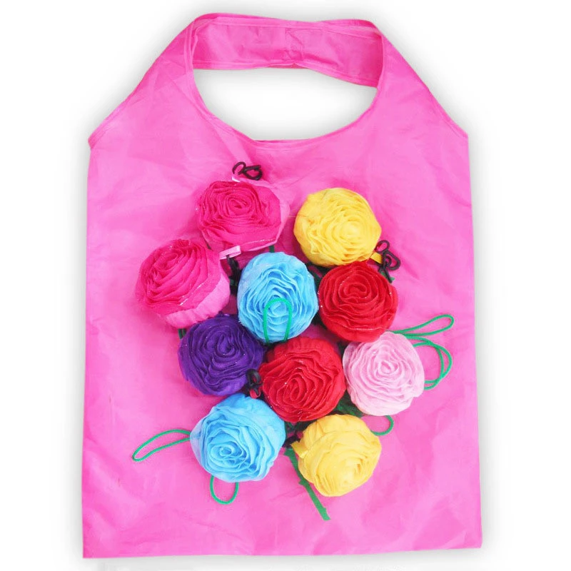 PURDORED 1 pc Rose Flowers Shopping Bag Reusable Foldable Large Capacity Bag Women Solid Storage Bag Travel Grocery Tote PURDORED 1 pc Rose Flowers Shopping Bag Reusable Foldable Large Capacity Bag Women Solid Storage Bag Travel Grocery Tote