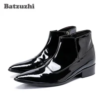 Batzuzhi Luxury Men Shoes Pointed Toe Ankle Boots for Men Black Patent Leather Botas Hombre Formal Business Boots Leather Botas vivodsicco men boots genuine leather black pointed toe luxury fashion classic business office formal ankle boots men shoes male