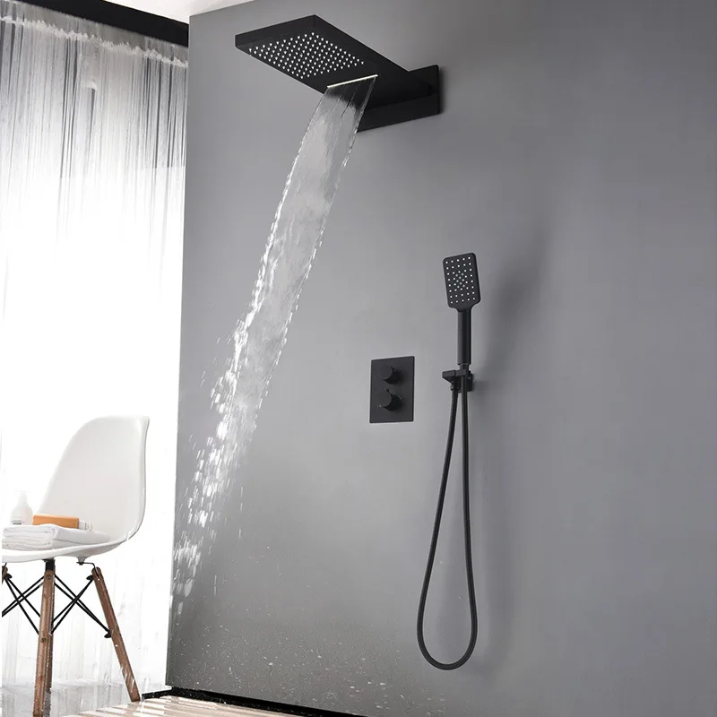 Лейка для душа на стену. Noken душевая система черная. Matt Black Thermostatic Bathroom Shower Faucet Brass Bath 10 Showerhead Set.