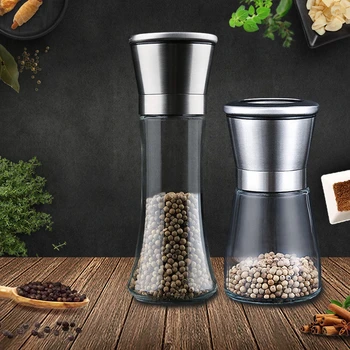 

Salt Mill, Spice Mill and Pepper Grinder, Stainless Steel with Glass Bottle Kitchen Accessories Kitchen Tool Kitchen Gadgets