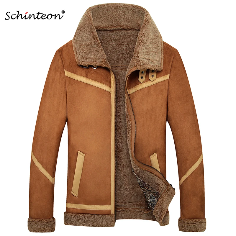 2018 Men Warm Suede Leather Jacket Casual Outwear Slim Parka Faux Lamb ...