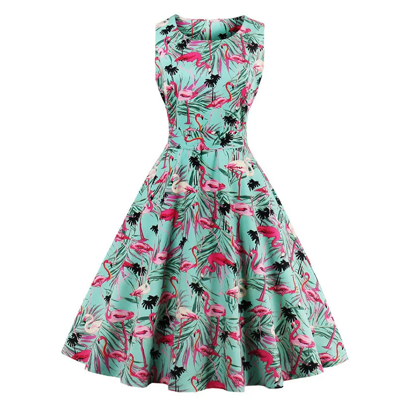 Kostlish 9 Style Print Summer Dress Women 2017 Sleeveless Swing 1950s Hepburn Vintage Tunic Dress Elegant Party Dresses Sundress (28)