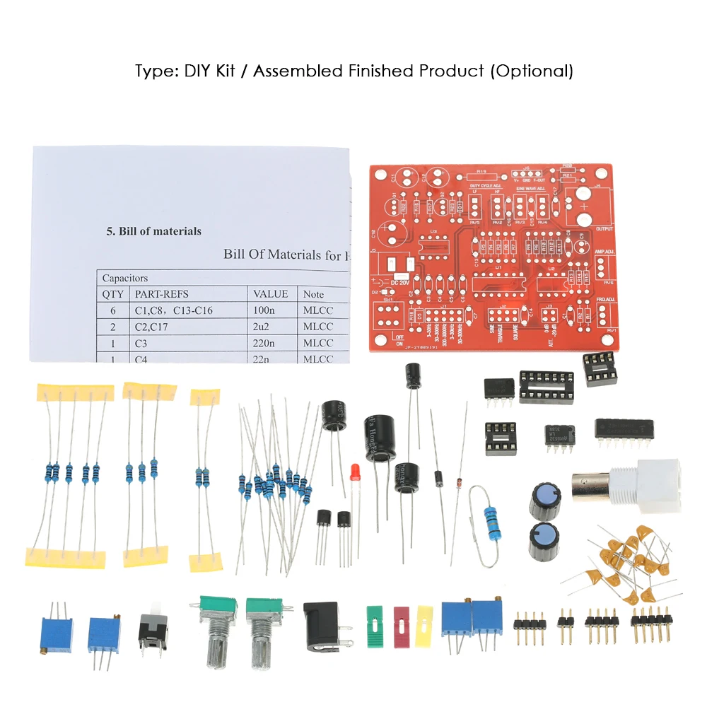 FG8038(ICL8038) Функция генератор сигналов DIY Kit разноцветного квадратного/Треугольники/Синусоидальная волна Выход 3Hz-300 кГц Регулируемая частота амплитуда