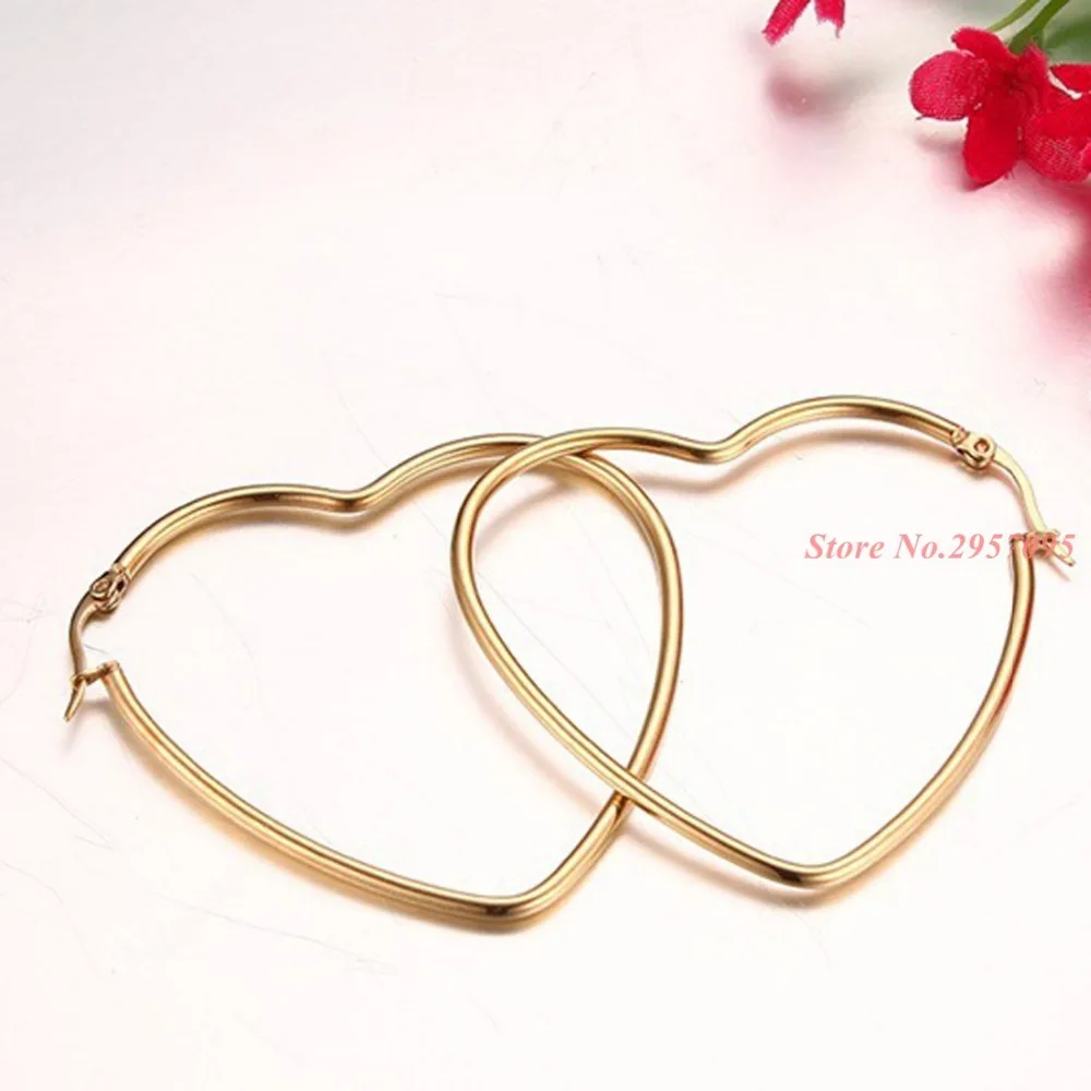 1Pair Stainless Steel Earrings Gold Color Heart shape Earrings For Women Girls Earrings Women Jewelry Free Shipping